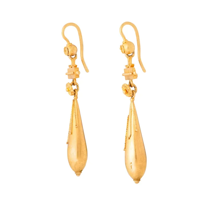 Victorian Etruscan Revival 18k Gold Earrings Antique Earrings