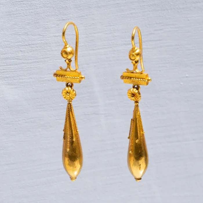 Victorian Etruscan Revival 18k Gold Earrings Antique Earrings