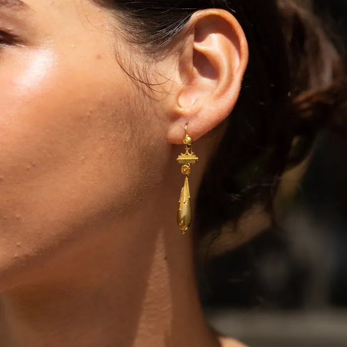 Victorian Etruscan Revival 18k Gold Earrings Antique Earrings