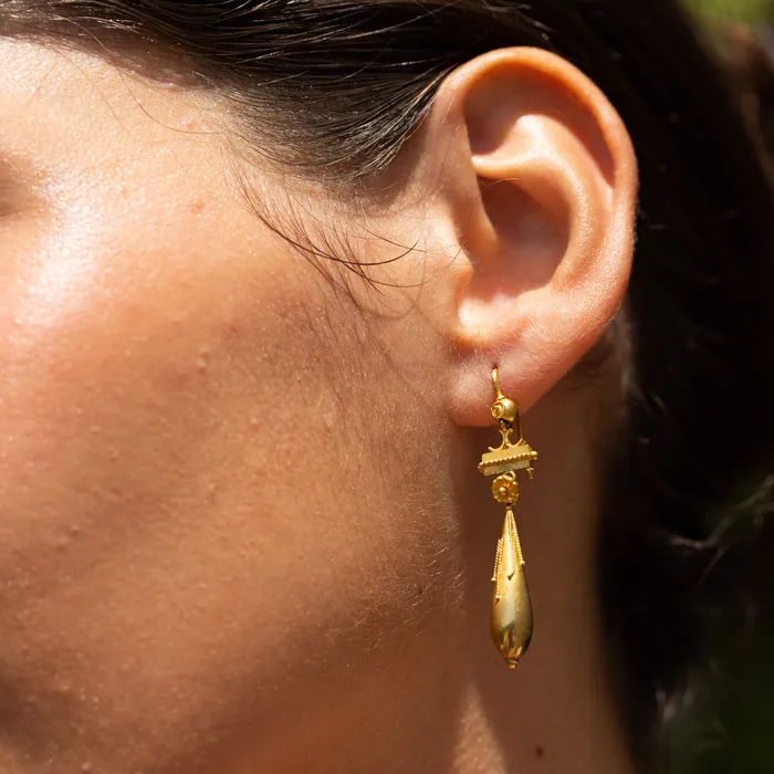 Victorian Etruscan Revival 18k Gold Earrings Antique Earrings
