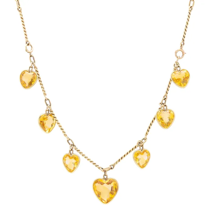Vintage Necklaces Citrine Heart and 14k Gold Convertible Necklace And Bracelet