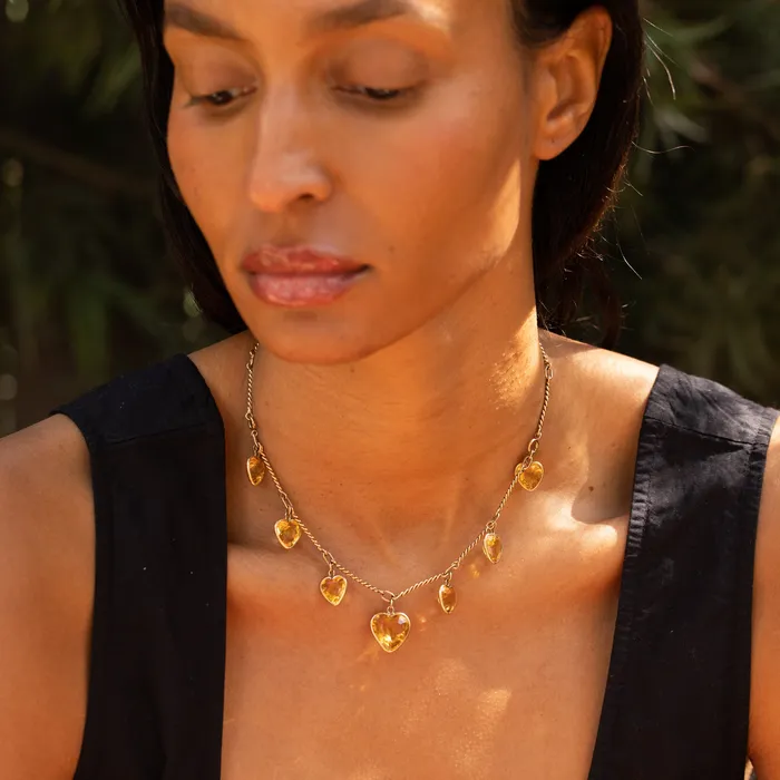 Vintage Necklaces Citrine Heart and 14k Gold Convertible Necklace And Bracelet