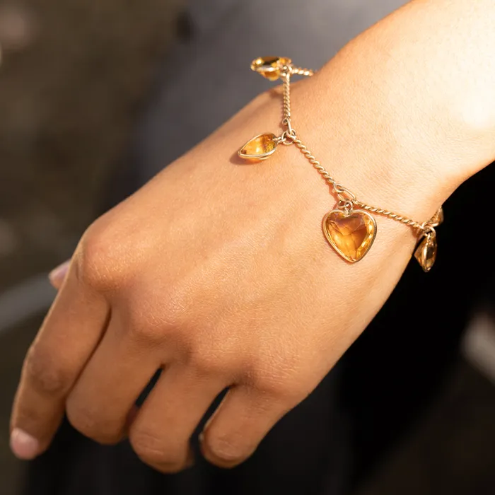 Vintage Necklaces Citrine Heart and 14k Gold Convertible Necklace And Bracelet