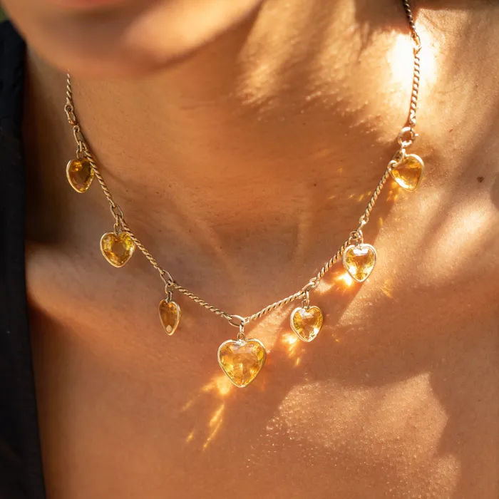 Vintage Necklaces Citrine Heart and 14k Gold Convertible Necklace And Bracelet