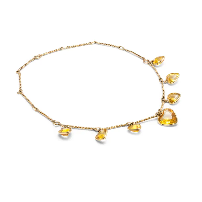 Vintage Necklaces Citrine Heart and 14k Gold Convertible Necklace And Bracelet