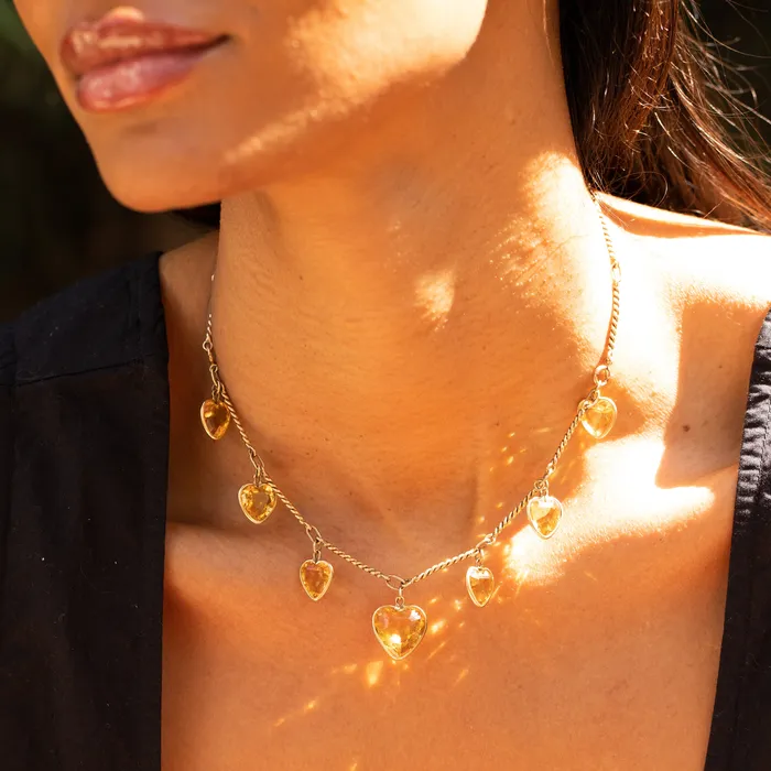 Vintage Necklaces Citrine Heart and 14k Gold Convertible Necklace And Bracelet