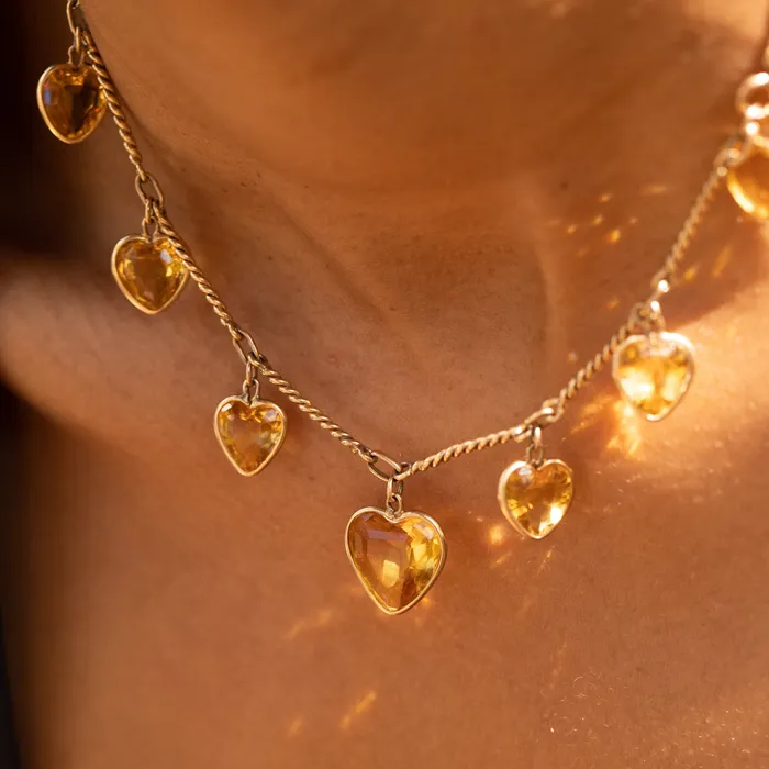 Vintage Necklaces Citrine Heart and 14k Gold Convertible Necklace And Bracelet