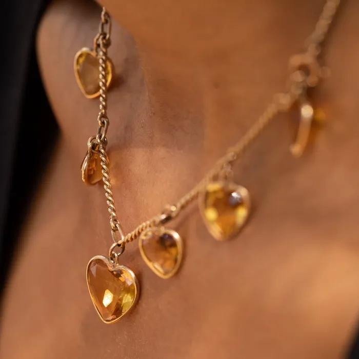 Vintage Necklaces Citrine Heart and 14k Gold Convertible Necklace And Bracelet