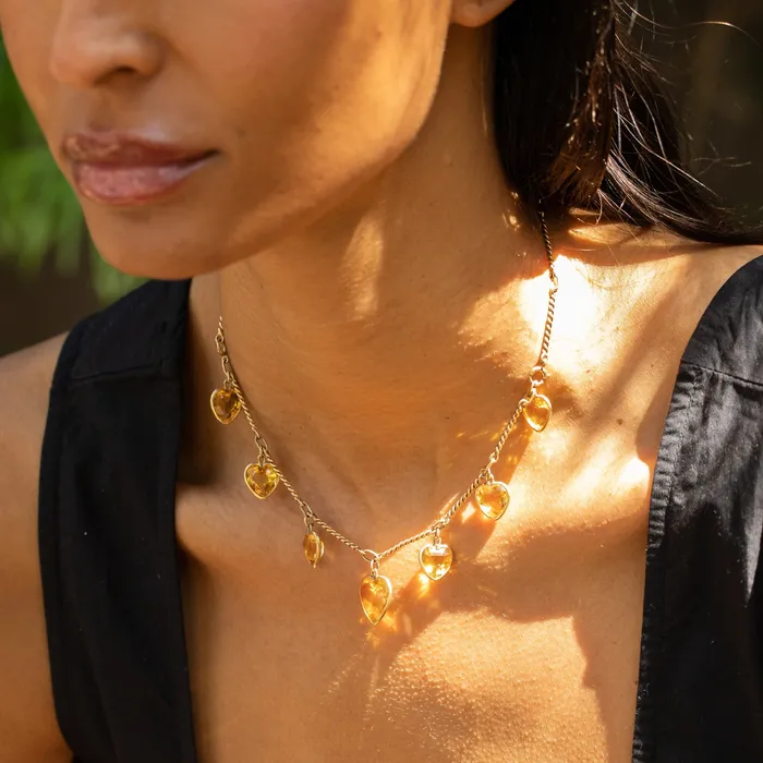 Vintage Necklaces Citrine Heart and 14k Gold Convertible Necklace And Bracelet