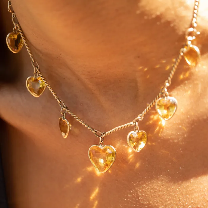 Vintage Necklaces Citrine Heart and 14k Gold Convertible Necklace And Bracelet