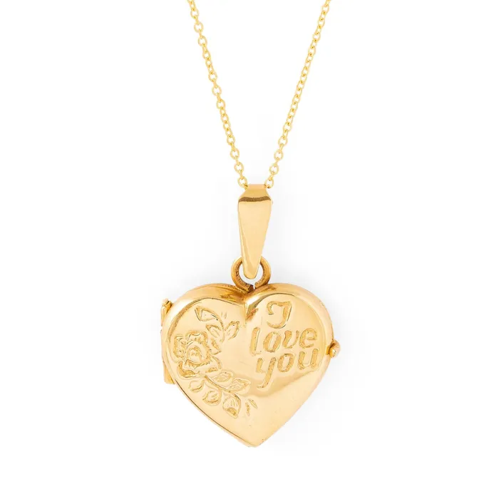 Vintage Necklaces Italian I Love You 14K Gold Heart Locket Necklace