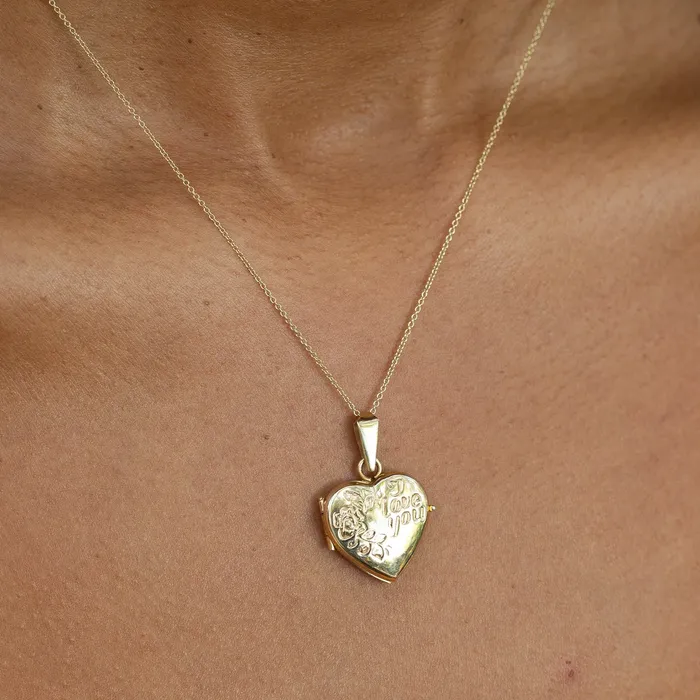 Vintage Necklaces Italian I Love You 14K Gold Heart Locket Necklace
