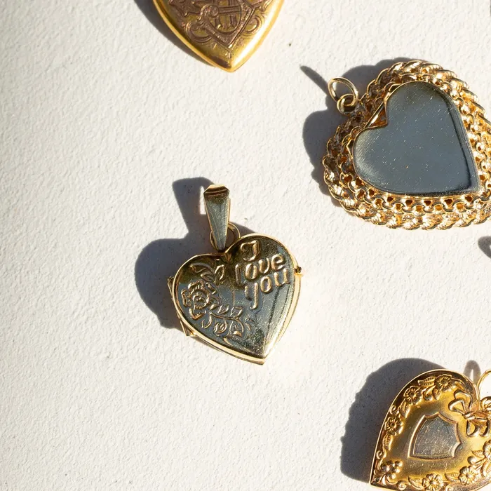 Vintage Necklaces Italian I Love You 14K Gold Heart Locket Necklace