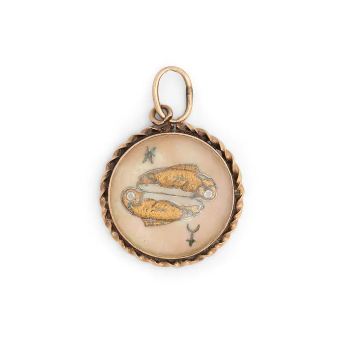 Vintage Pisces 14K Gold Iridescent Zodiac Charm Earrings