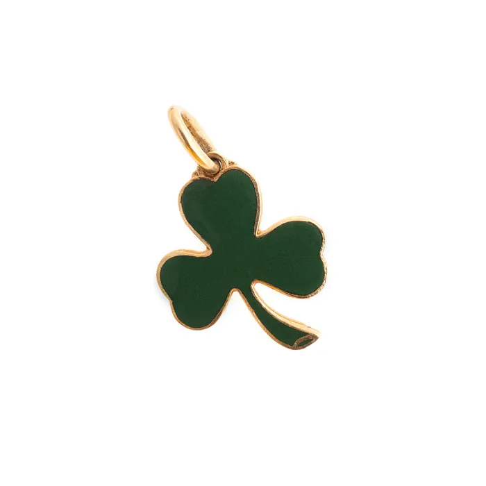 Vintage Shamrock Green Enamel And 14k Gold Charm Earrings