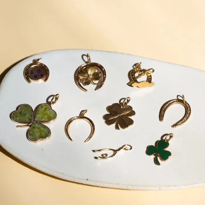 Vintage Shamrock Green Enamel And 14k Gold Charm Earrings