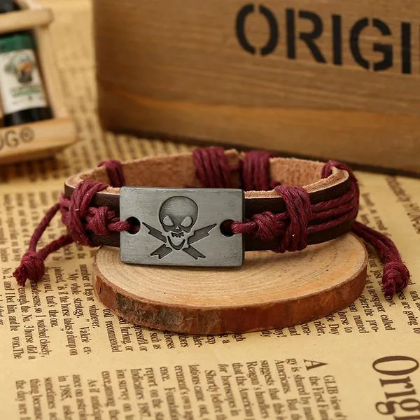 01 Bracelets B66 Red Cord Lightning Skull Bracelet