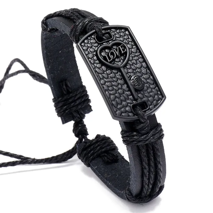01 Bracelets B675 Love Key Black Leather Bracelet