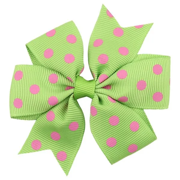 01 Necklaces H542 Small Lime Green Pink Polka Dot Bow Hair Clip