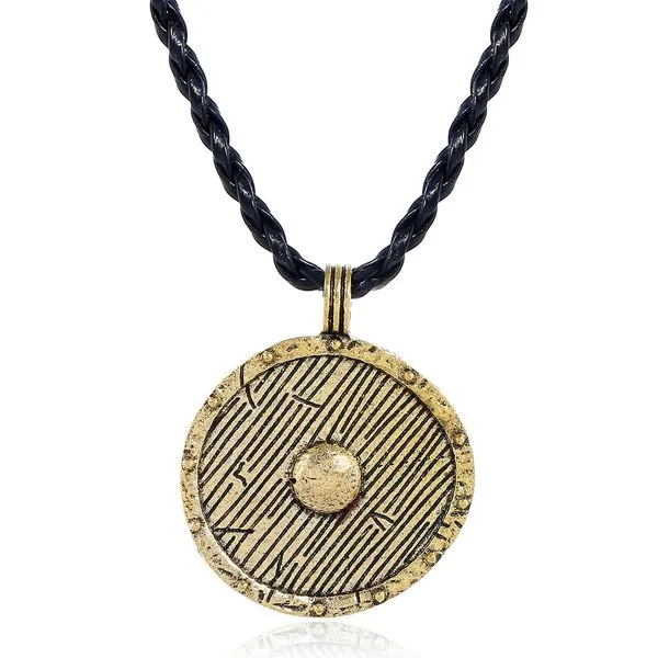 01 Necklaces N1448 Gold Etched Design on Braided Leather Cord Necklace