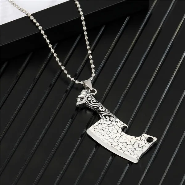 01 Necklaces N637 Silver Knife with Skull Necklace