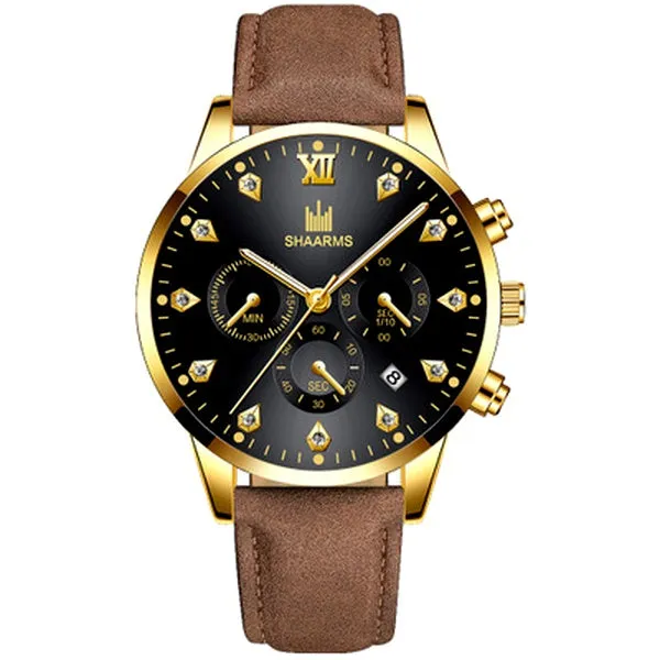 01 Rings W04 Brown Band Gold Techno Time Collection Quartz Watch