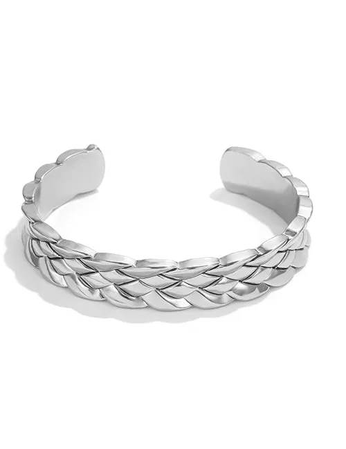 02 B842 Silver Weave Design Cuff Bracelet Bracelets