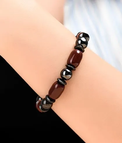 02 B948 Gun Metal Brown Hematite Magnetic Beads Bracelet Bracelets