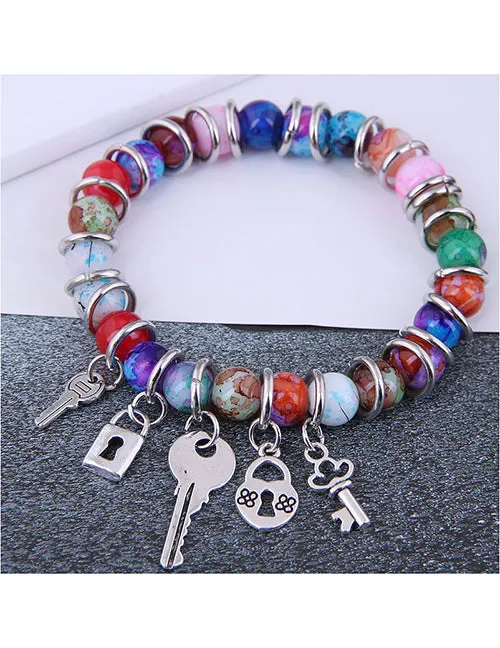 02 Bracelets B1138 Multi Color Decorated Beads with Charms Bracelet