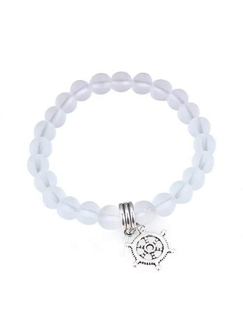 02 Bracelets B433 Clear Frosted Ship Wheel Beaded Bracelet