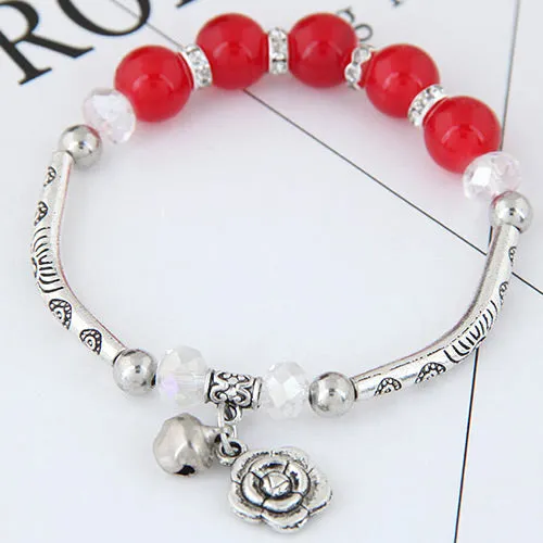 02 Bracelets B52 Silver Rose Red Bead Bracelet