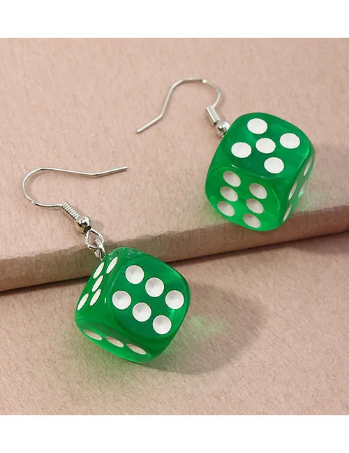 02 E1362 Green 3D Dice Earrings Earrings