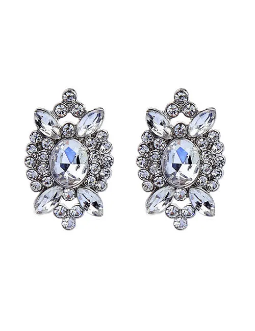 02 Earrings E1547 Silver Rhinestone Stud Earrings