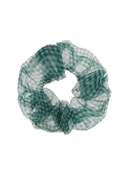 02 Earrings H37 Green Checkered Mesh Hair Scrunchie