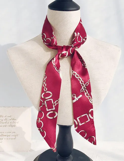 02 Earrings H504 Red Gold Chain Design Satin Scarf