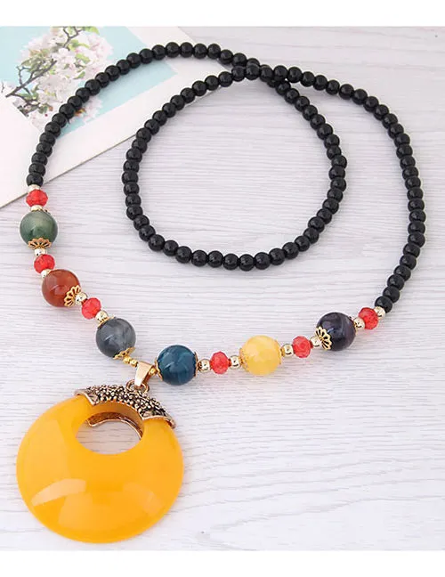 02 Necklaces N159 Yellow Multi Bead Necklace