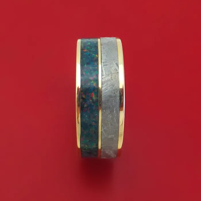 14K Gold and Meteorite Ring with Opal Custom Made Band Lashbrook Rings 14K Gold and Meteorite Ring with Opal Custom Made Band Lashbrook Rings