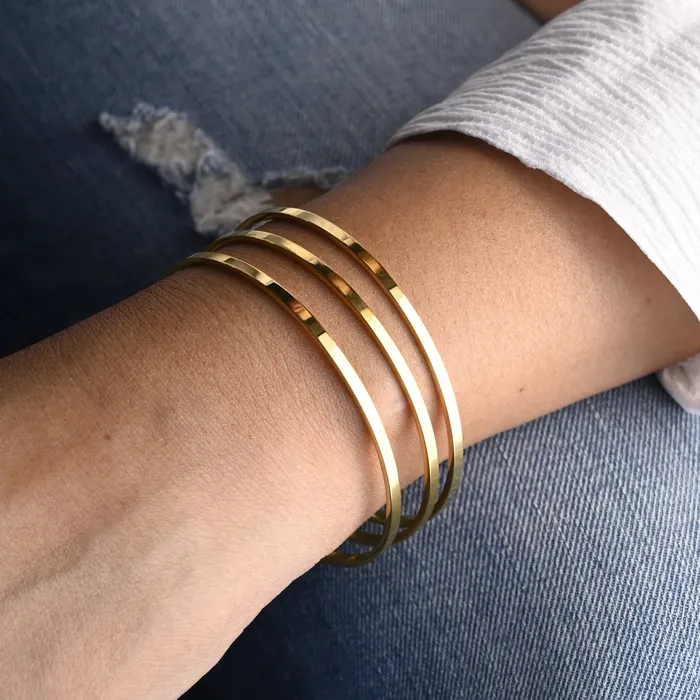 18K GoldFilled Flat Bangles Set of Three Jewelvers PreStyled Sets