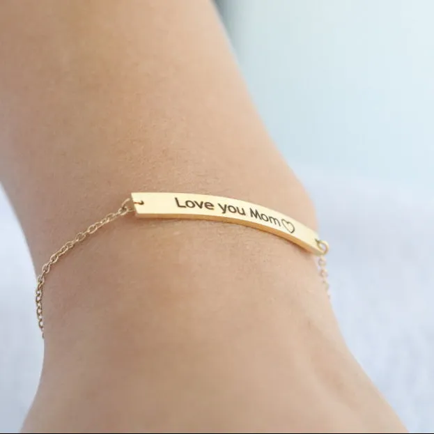 18K GoldFilled Personalized Name Bracelet Customized Engraved Name Plate Bracelet Jewelvers Bracelets