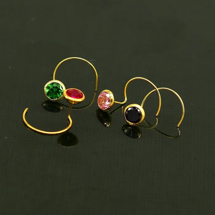 18kt yellow gold handmade CZ stone color nose pin with U band gorgeous color stone 4 mm tiny nose pin nose plug best gift for girls gnp35 TRIBAL ORNAMENTS Rings