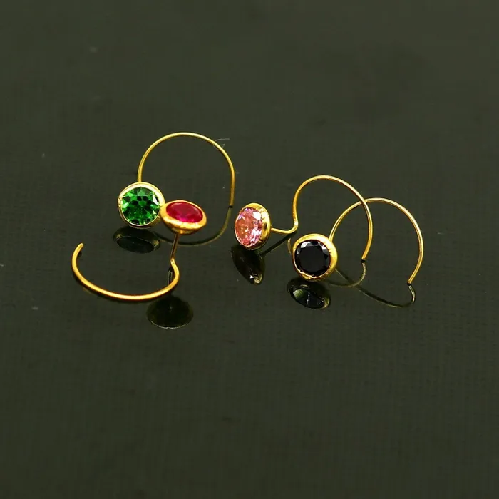 18kt yellow gold handmade CZ stone color nose pin with U band gorgeous color stone 4 mm tiny nose pin nose plug best gift for girls gnp35 TRIBAL ORNAMENTS Rings