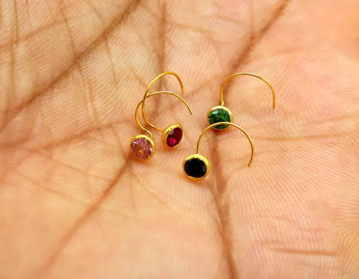 18kt yellow gold handmade CZ stone color nose pin with U band gorgeous color stone 4 mm tiny nose pin nose plug best gift for girls gnp35 TRIBAL ORNAMENTS Rings