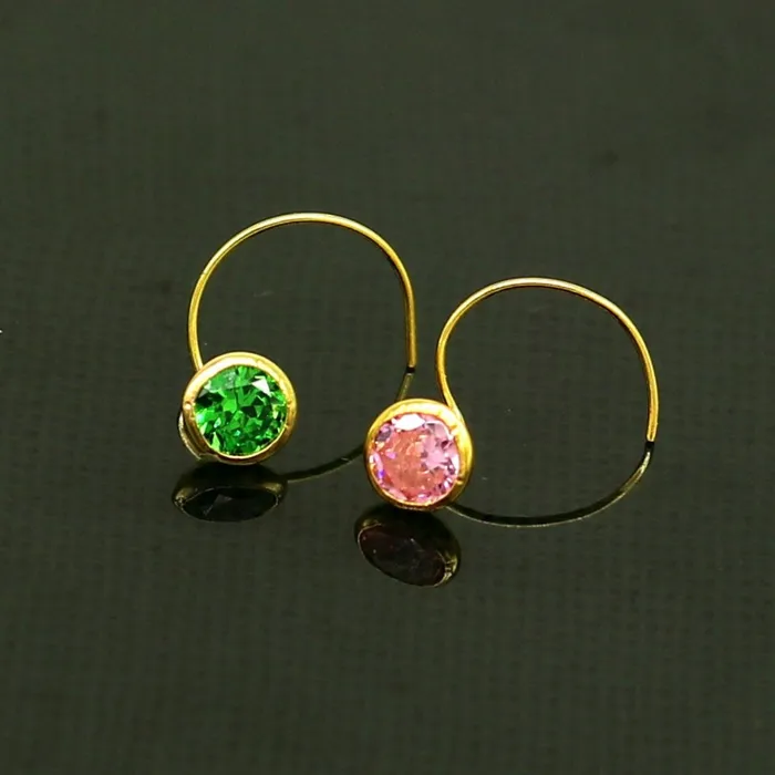 18kt yellow gold handmade CZ stone color nose pin with U band gorgeous color stone 4 mm tiny nose pin nose plug best gift for girls gnp35 TRIBAL ORNAMENTS Rings
