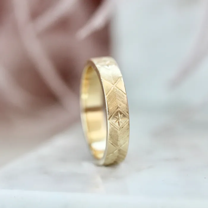 4mm Starburst Engraved Band Made By Gem Breakfast Rings