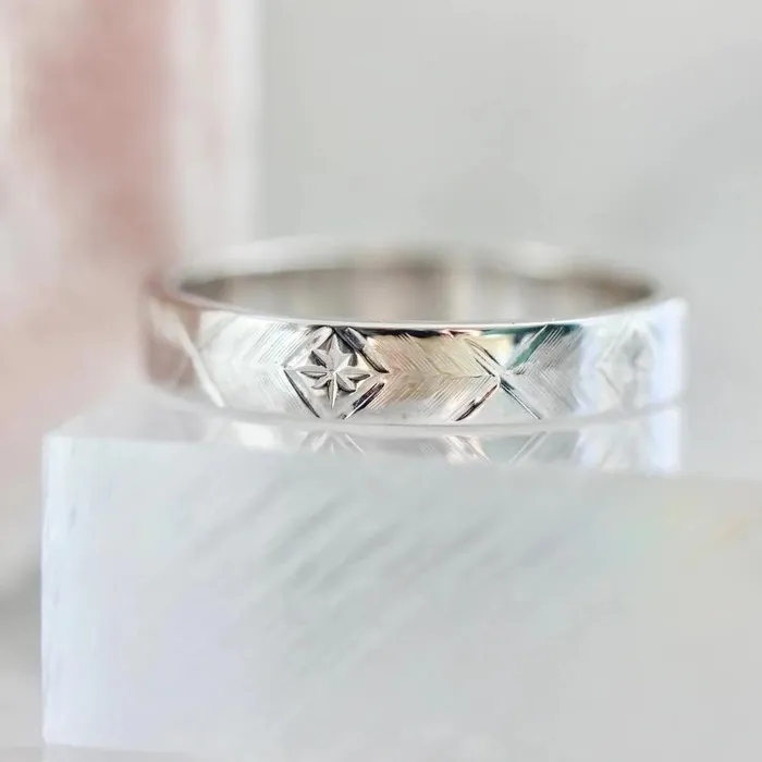 4mm Starburst Engraved Band Made By Gem Breakfast Rings