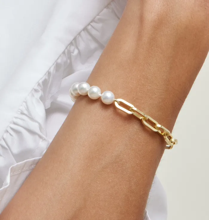 7mm White Freshwater Scarlett Pearl Chain Bracelet spt Bracelets