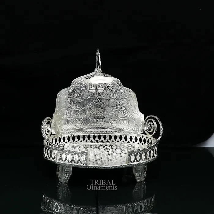 925 pure sterling silver handcrafted small sinhasan idol krishna Bal Gopala throne god statues stand chair temple art puja article su709 TRIBAL ORNAMENTS Rings