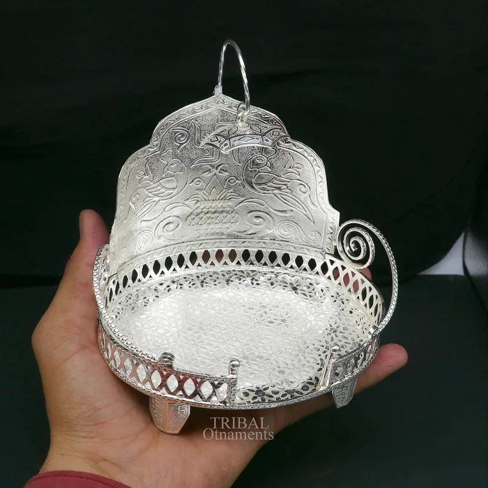 925 pure sterling silver handcrafted small sinhasan idol krishna Bal Gopala throne god statues stand chair temple art puja article su709 TRIBAL ORNAMENTS Rings
