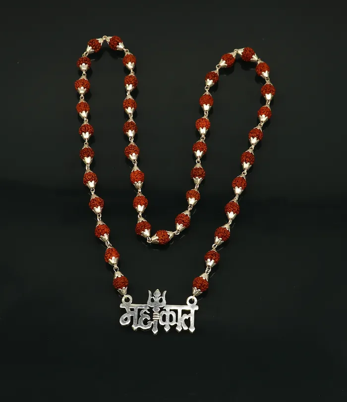 925 sterling silver customized Rudraksha beaded Mahakaal Shiva pendant necklace best blessing divine necklace from india set191 TRIBAL ORNAMENTS Necklaces