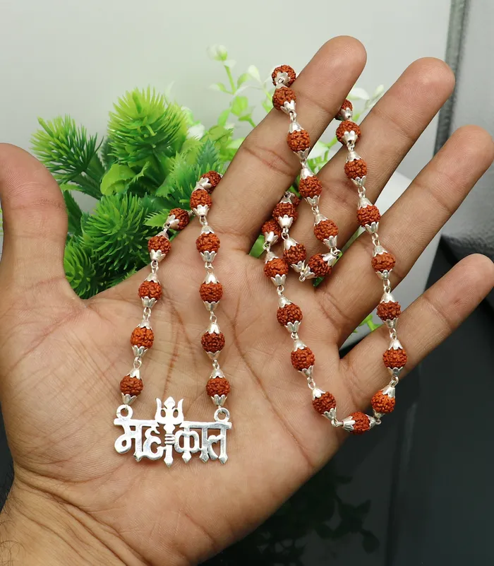 925 sterling silver customized Rudraksha beaded Mahakaal Shiva pendant necklace best blessing divine necklace from india set191 TRIBAL ORNAMENTS Necklaces